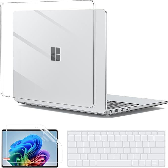 G JGOO Crystal Clear Case for 13-inch Microsoft Surface Laptop 2025 Model 2095, Windows 11 Touchscreen Copilot+ PC, Protective Plastic Hard Shell Case + Keyboard Cover +Screen Protector, Transparent