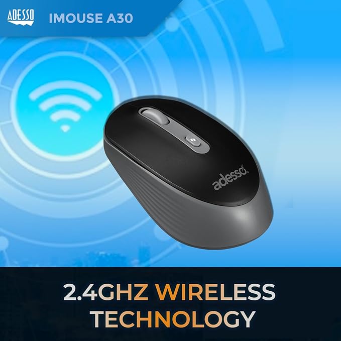 Adesso iMouse A30 Wireless Mouse with AI Copilot Button 2.4GHz USB Dongle 1200 DPI Left and Right Hand Design (Black)