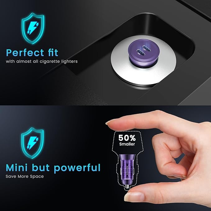2-Pack 90W USB C Super Fast Car Charger, Dual-Port [PD/PPS 45W & QC 45W] Car Cigarette Lighter USB Charger Adaper for Samsung Galaxy S25 Ultra/S25+/S24 Ultra/S23+/S22,Note 20,Tab S9, iPhone 15(Violet)