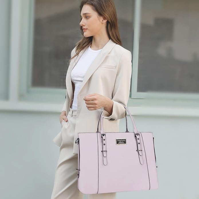 MOSISO Laptop Bag for Women, Waterproof Vintage PU Leather Briefcase Shoulder Computer Laptop Tote Bag for Office Work