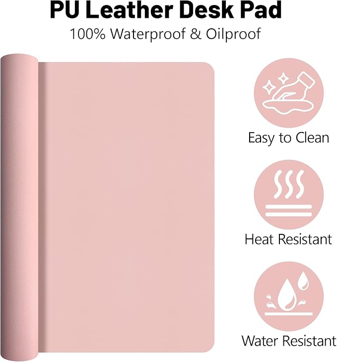 Large Desk Pad Mat, Long Mouse Pads for Desks Non-Slip, Pink Leather Desk Mat, Waterproof Computer Mat Desktop Protector for Office/Study/Home/Decor (47.2" x 16.9")
