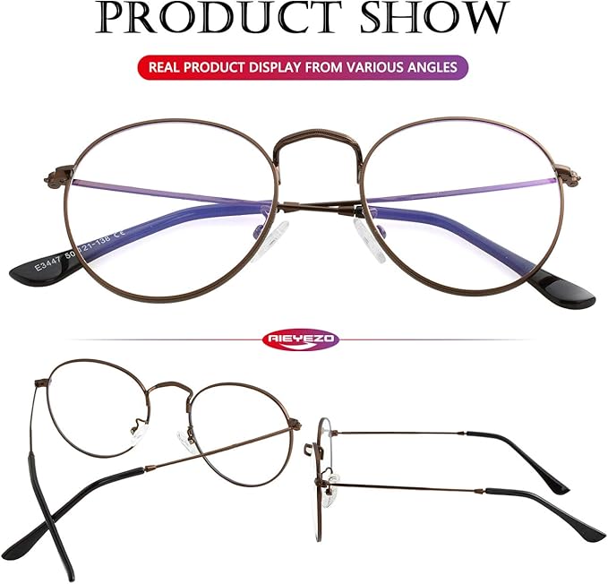 AIEYEZO Blue Light Glasses for Women Men Fashion Retro Circle Wire Frames Eyeglasses Anti-Blue Light Computer Gaming Glasses