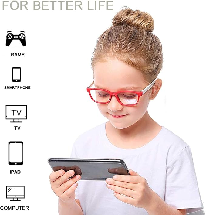 Kids Blue Light Blocking Glasses 2 Pack, Anti Eyestrain, Computer TV Phone Glasses for Boys Girls Age 3-9 (Transparent+Leopard)