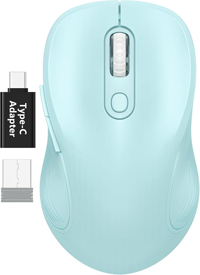 WisFox 2.4G Wireless Mouse for Laptop, Ergonomic Computer Mouse with USB Receiver and Type-C Adapter, 3 Adjustable Levels DPI, 6 Button Cordless Wireless Mice (Baby Blue)