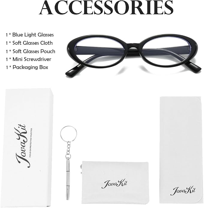 JOVAKIT Oval Blue Light Blocking Glasses for Women Men Vintage Fashion Small 90s Retro Oval Frame Style Eyeglasses