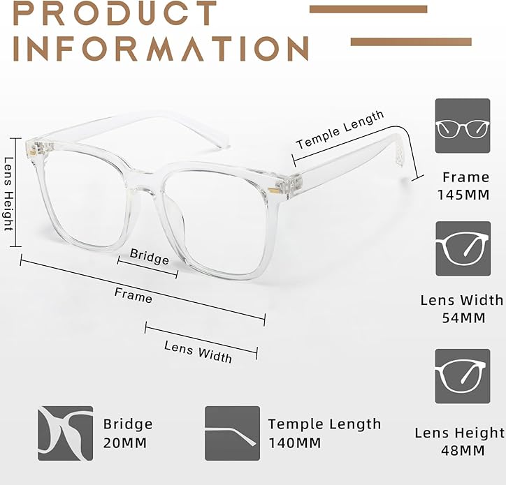 PANNER Oversized Square Blue Light Blocking Glasses for Women Men Anti Glare Reduce Eyestrain Computer Glasses