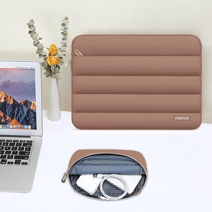 MOSISO Laptop Case 13.3 inch,13-13.3 inch Puffy Laptop Sleeve Compatible with MacBook Air 13.6 M5 M4 M3 M2 M1/Neo/Pro 13/14,HP Dell ASUS Lenovo,Polyester Horizontal Bag with Small Case, Mocha