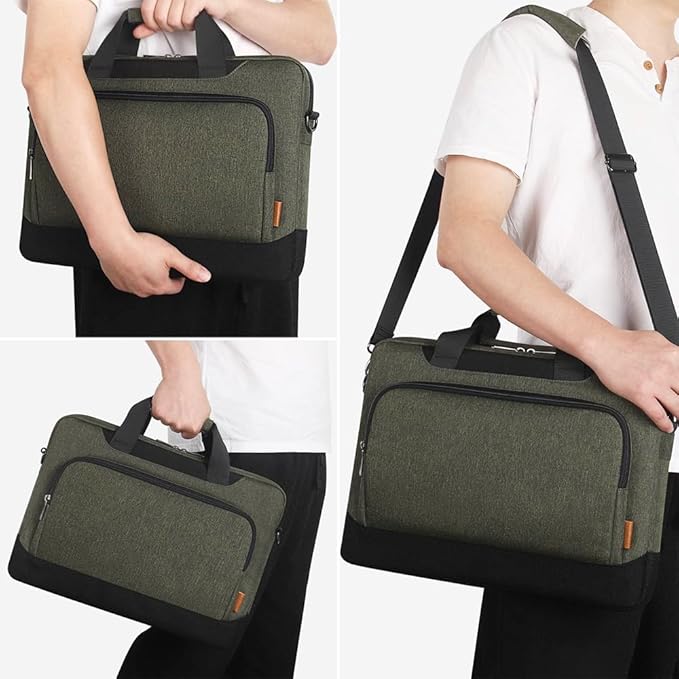 DOMISO Laptop Sleeve Case Large Capacity Shoulder Bag Compatible with 17-17.3 inch Dell XPS/HP Gaming Pavilion 17 / Chromebook 317, Dark Green
