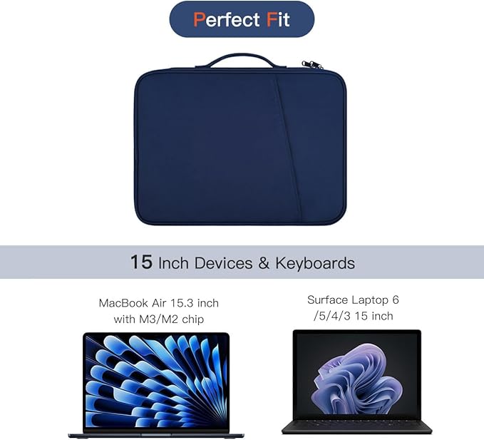 Laptop Carrying Sleeve Compatible with Apple MacBook Air 15 inch M5 M4 M3 M2 chip A3448 A3241 A3114 A2941 2026-2023,15" Microsoft Surface Laptop 6/5/4/3 Protective Case, Computer Traveling Bag- Blue