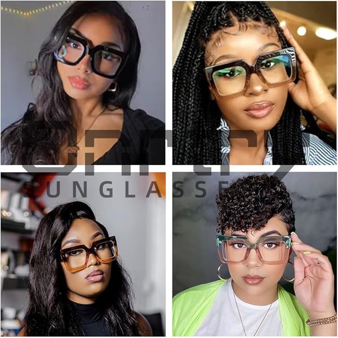 Onrtry Oversized Square Blue Light Glasses for Women Men Thick Frame Big Computer Eyewear Non-Prescription Eyeglasses
