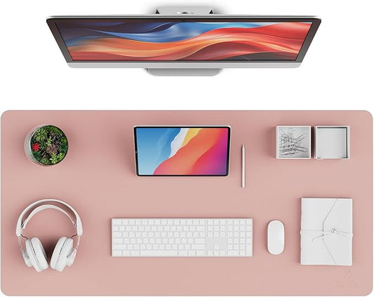 K KNODEL Leather Desk Pad Protector, Office Desk Mat, Large PVC Leather Desk Blotter, Non-Slip Mouse Pad (Pink, 17" x 35.4")