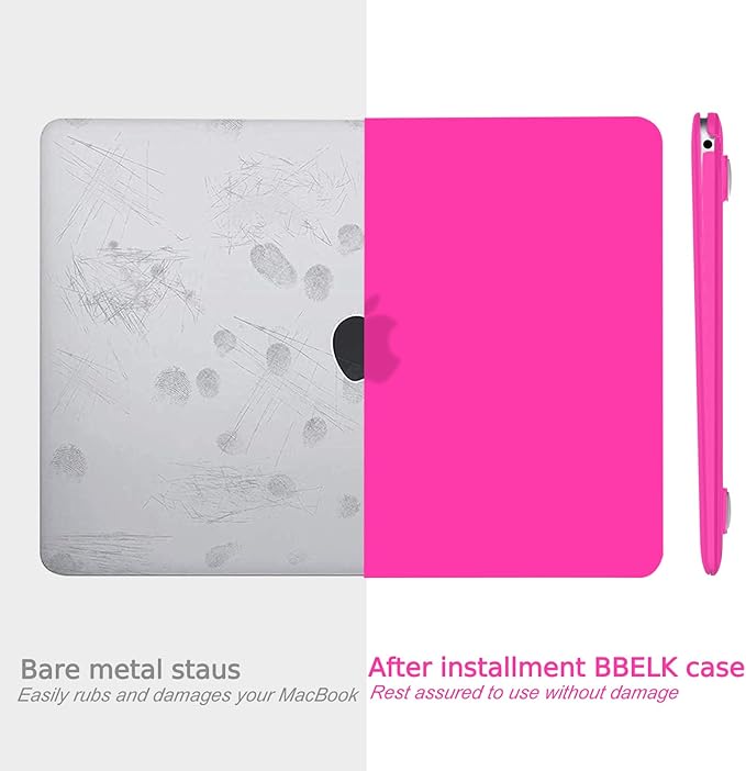 B BELK Compatible with MacBook Air 13 inch Case M1 2022 2021 2020 2019 2018 Release A2337 A2179 A1932, Matte Plastic Hard Shell+ Keyboard Cover+Screen Protector for MacBook Air 13.3 inch Case,Hot Pink