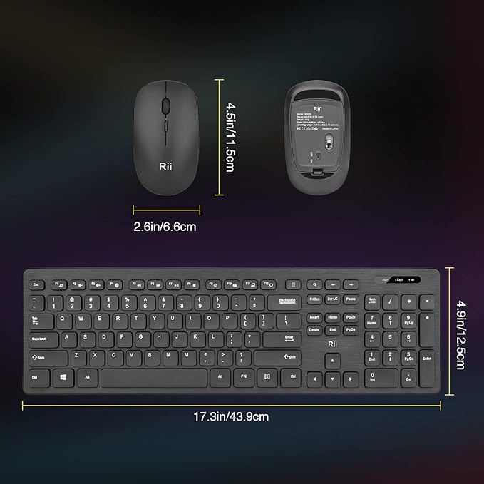 Wireless Keyboard and Mouse Combo - Rii Standard Office PC Keyboard and Optical Wireless Mice (Black (2 Pack))