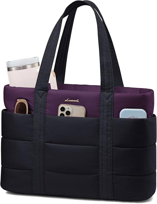 LOVEVOOK Tote Bag for Women, Large Puffer Work Tote Laptop Bag, Lightweight Travel Tote Bag with Zipper Gifts for Women