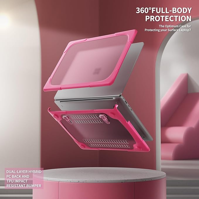 Batianda Heavy Duty Case for 13.8 inch Microsoft Surface Laptop 2024 (7th Edition) with Fold Kickstand Includes Keyboard Cover Screen Protector - Shockproof Stylish & Durable Protective Cover, Pink