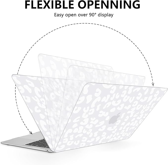 AKIT Compatible with MacBook Air 13 Inch Case M1 2022 2021 2020 2019 2018 A2337 A2179 A1932, Pattern Hard Shell Laptop Case+Screen Protector+Keyboard Cover for Mac Book Air 13.3 Inch, White Leopard