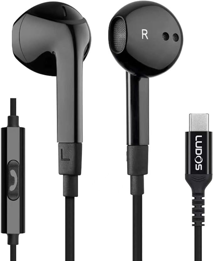LUDOS FEROX USB C Headphones for iPhone 17 16 15 Pro Max Plus Air iPad Pro, 5 Years Warranty, USB-C Earbuds for Samsung Galaxy S24 S23 Ultra S22 S21 FE S20 Z Flip 3 Fold 4 A53, USB Type C Earphones