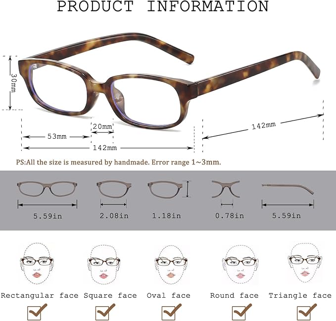 HJSTES Retro Clear Rectangle Glasses for Women Men Fake Blue Light Blocking Lens Narrow Frame Non Prescription Eyeglasses