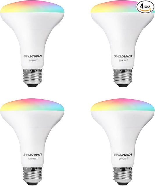 Sylvania WiFi LED Smart Light Bulb, 65W Equivalent Full Color and Tunable White BR30, Dimmable, Works with Alexa and Google Home Only - 4 Pack (75688)
