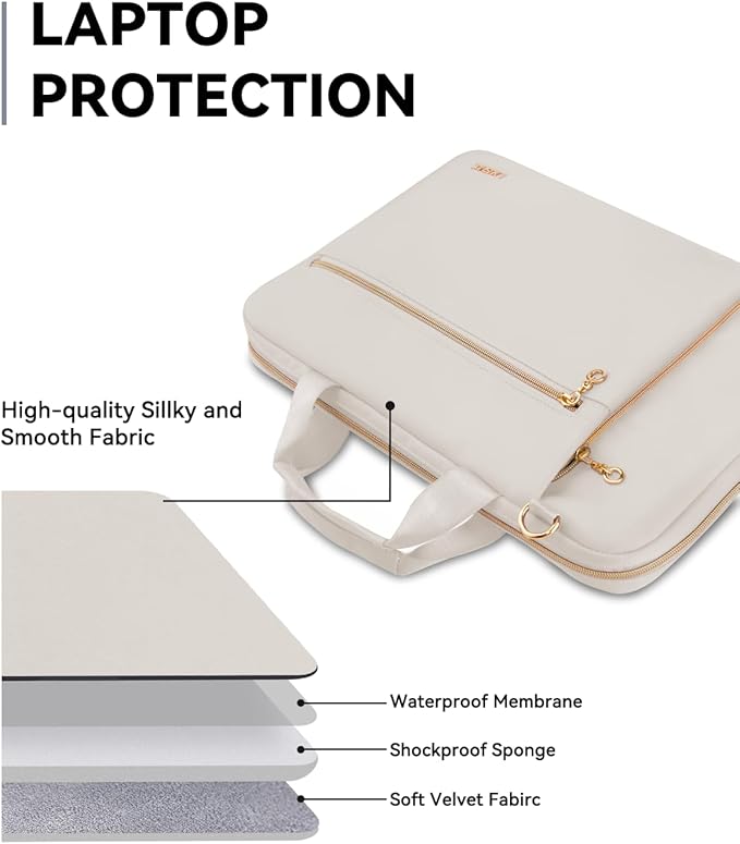 Laptop Case Bag Women Men Computer Sleeve Compatible with MacBook/Dell/HP/Acer/ASUS/LG, Waterproof Shoulder Carrying Briefcase, Beige, 15.6-16 Inch