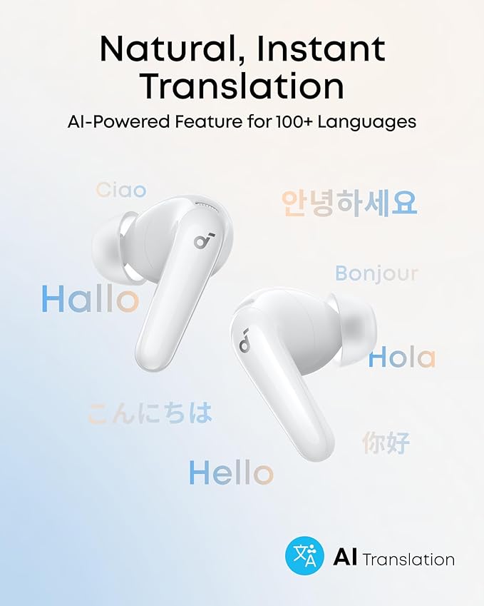 Soundcore P31i by Anker, Real-Time Adaptive Noise Cancelling, Hi-Res Sound, Translation Earbuds, 50H Playtime, Wireless Earbuds, Bluetooth Earphones, Spatial Audio, Fast Charging, IP55 (White)
