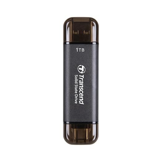 Transcend ESD310 1TB External SSD, Up to 1,050MB/s, Dual USB Drive for iPhone17,16,15, iPad&Mac/Pixel10/Tesla/Steam Deck/ROG Ally/MSI Claw/Android/PS5, 2-in-1 Type C &A, USB 3.2 Gen2 Portable SSD by Transcend