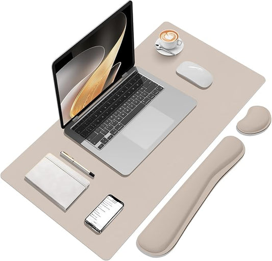 Mouse Pad and Keyboard Wrist Rest, Large Keyboard and Mouse Pad Set, Ergonomic Mousepad with Wrist Rest, Non-Slip Desk Mat Protector for Office, Home (35.4×15.7 Inches, Cream Pink)