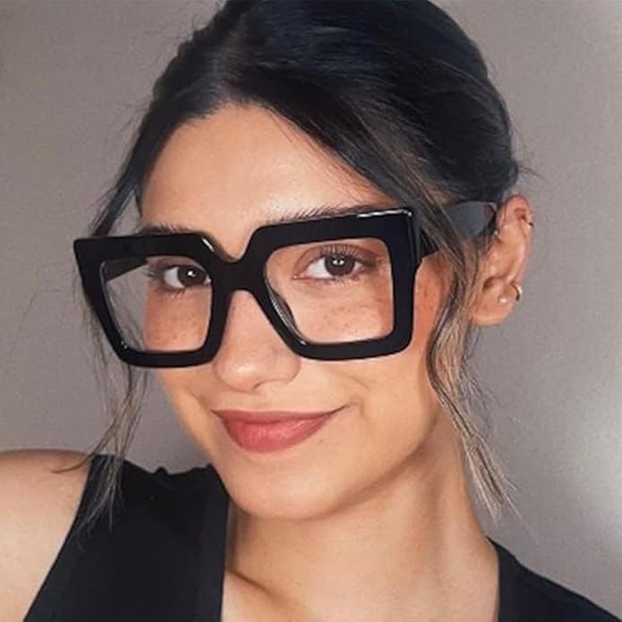 Onrtry Oversized Square Blue Light Glasses for Women Men Thick Frame Big Computer Eyewear Non-Prescription Eyeglasses