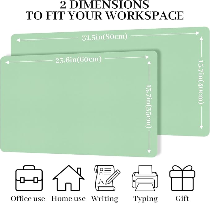 Desk Pad Mat, Leather Green Desk Mat for Desktop, Computer Desk Mouse Pad Non-Slip, Waterproof Keyboard Mat Green Desk Accessories for Office/Home, 31.5" x 15.7"