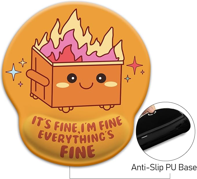 Blusabaca Dumpster on Fire Mouse Pad with Wrist Rest, Funny Cute Ergonomic Mouse Pads for Desk Wrist Support, Mousepad for Wireless Mouse Gaming Work Home Desk Accessories Office Supplies Decor Women