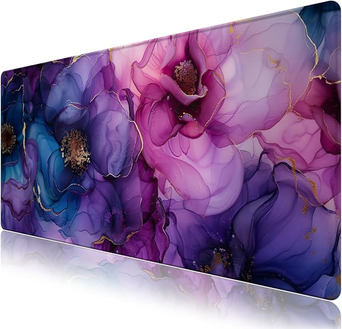Desk Matt for Desktop, Desk Pad Mat, DeskMat for Keyboard and Mouse, XXL Large Mouse Pad for Desks, Anti-Slip Big Mousepad with Stitched Edges, Mouse Mat Protector for Computer Laptop, Painting Floral