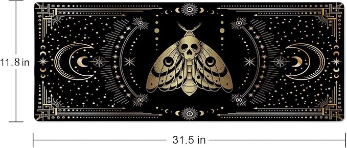 Moth Witch Desk Mat Moon Phases Large Mouse Pad XL Extended Gaming Mousepad Crescents Keyboard Mouse Mat Desk Pad for Computer Laptop 31.5''X11.8'' Non-Slip Rubber Base with Stitched Edges