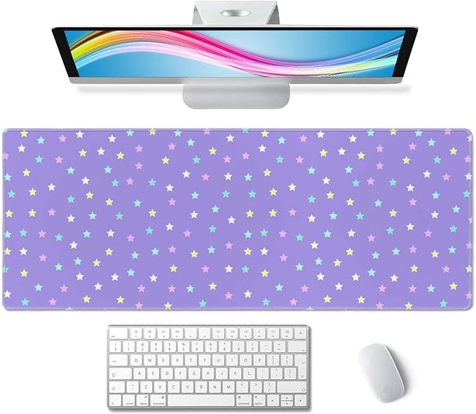 Mouse Pad Gaming, Large Mouse Pads, Non-Slip Rubber Base Mousepad, Keyboard Mouse Mat Desk Pad with Stitched Edges, 31.5x11.8 inch Pastel Star Pattern