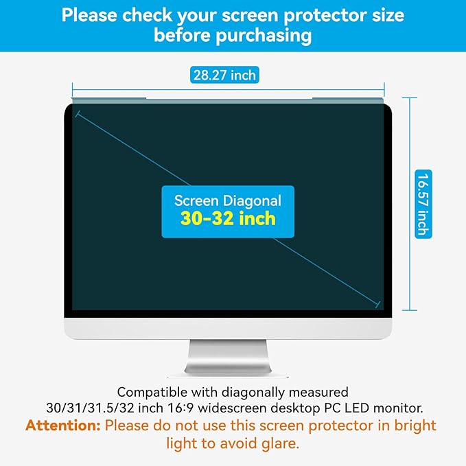 MOSISO 30-32 inch Computer Blue Light Blocking Screen Protector Anti-UV Eye Protection Filter Film Panel for Diagonal 30,31,31.5,32 inch 16:9 Widescreen Desktop PC LED Monitor(28.27x16.57 inch/L x W)