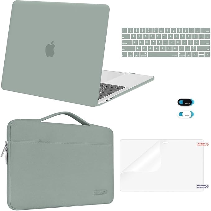 MOSISO Compatible with MacBook Pro 13 inch Case M2 2026, 2025, 2024-2016 A2338 M1 A2251 A2289 A2159 A1989 A1708 A1706, Plastic Hard Case&Bag&Keyboard Skin&Webcam Cover&Screen Protector, Antique Green