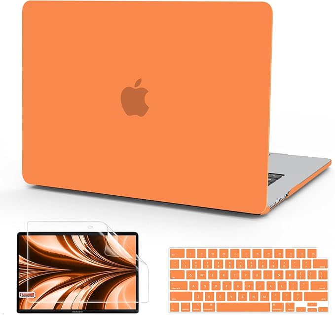 B BELK Compatible with MacBook Air 13 inch Case M5 2026 2025 2024-2022 M4 M3 M2 A3449 A3240 A3113 A2681, Plastic Hard Shell Case+Keyboard Cover+Screen Protector for MacBook Air 13.6 inch Case, Orange
