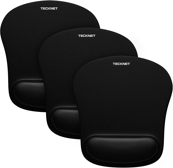 TECKNET 3 Pack Mouse Pad with Wrist Rest, Ergonomic Gaming Mouse Pad Pain Relief, Portable Comfortable Mousepad for Computer, Laptop, Office, Home Non-Slip Base, Waterproof Surface - Black
