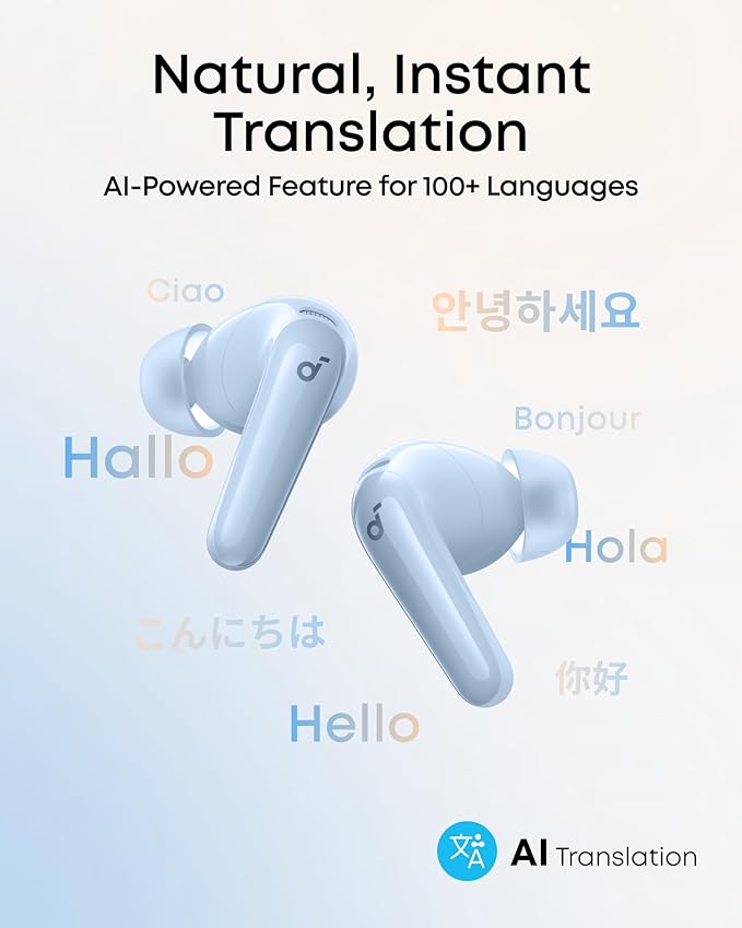 Soundcore P31i by Anker, Real-Time Adaptive Noise Cancelling, Hi-Res Sound, Translation Earbuds, 50H Playtime, Wireless Earbuds, Bluetooth Earphones, Spatial Audio, Fast Charging, IP55 (Light Blue)