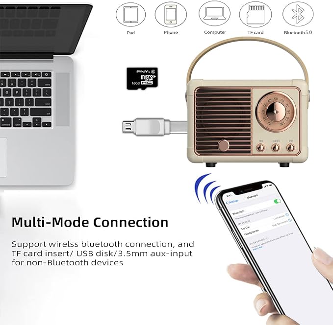 Retro Bluetooth Speaker, Portable Wireless Speaker with Crystal Clear Stereo Sound Rich Bass, Vintage Decor, Birthday Gifts for Women Teenage (Beige)