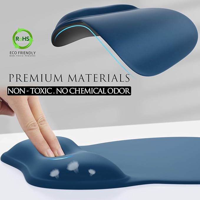MROCO Ergonomic Mouse Pad with Gel Wrist Rest, Smooth Wrist Support Surface, Non-Slip PU Base for Pain Relief, Comfortable Mousepad for Computer, Laptop, Office & Home, 9.4 x 8.1 in, Navy Blue