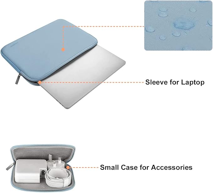 MOSISO Laptop Case 16 inch, 15-15.6 inch Laptop Sleeve Bag Compatible with MacBook Pro 16 M5 M4 M3 M2 M1, HP Acer Dell Lenovo ASUS Notebook, Neoprene Computer Sleeve Bag with Small Case, Airy Blue