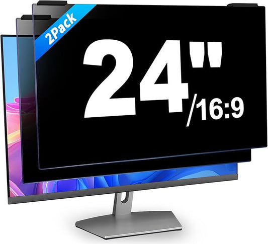 2 Pack 24 Inch Computer Privacy Screen Filter, 9H Hardness Anti-Scratch Shield for 23.6/23.8" Widescreen Monitor(16:9), Hanging Design for Open Office & Cubicle, Reduce Blue Light & Eye Strain
