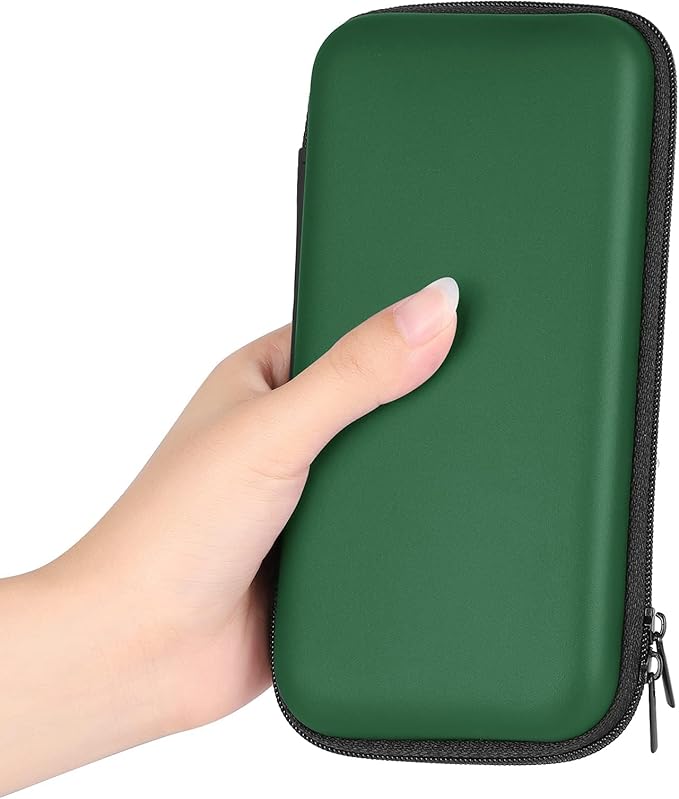 iMangoo Travel Essential Electronics Organizer Charger Case, Shockproof Dual Zipper Power Bank Cables Tech Accessories Pouch Purse, Men & Women Travel Must Have Storage Bag, 6.5x3.2x1 inch Green