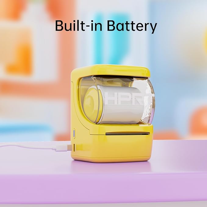 HPRT NEW1 Label Printer 2 Inch Portable Inkless Bluetooth Label Maker for Small Business, Home, School, Sticker Printer for Address, Logo, Barcode, Clothing, with Automatic Label Recognition（Yellow）