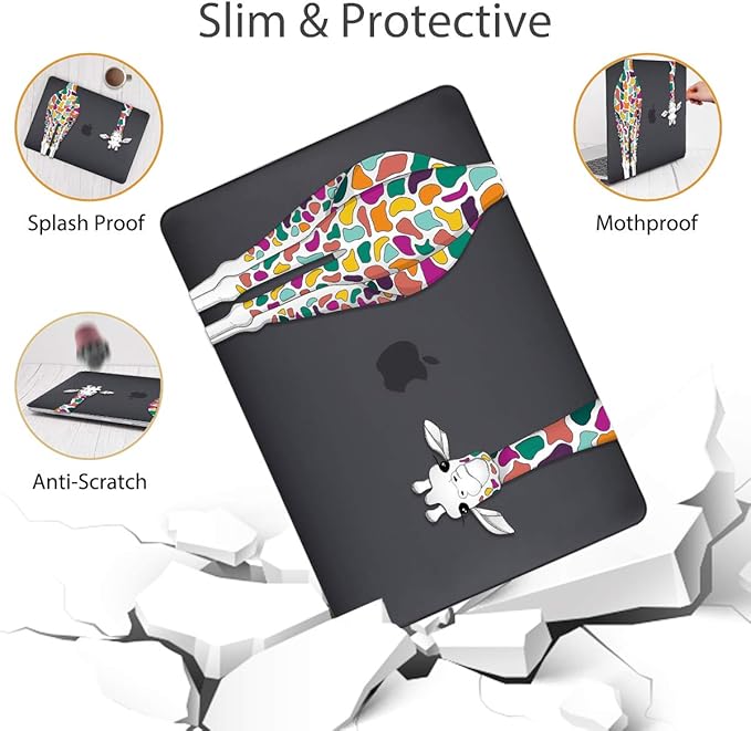 Mektron 2020 2019 2018 for MacBook Air 13 inch Case M1 A2337 A2179 A1932 w/Retina Display & Touch ID, Matte Black Colorful Giraffe Soft Touch Plastic Laptop Cover Keyboard Skin Screen Protector