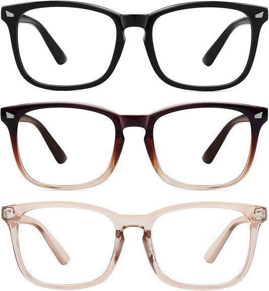 MEETSUN 3-Pack Blue Light Blocking Glasses, Anti Eye Strain Headache (Sleep Better), Computer Glasses UV400 Lens (Black + Brown Gradient + Coffee)