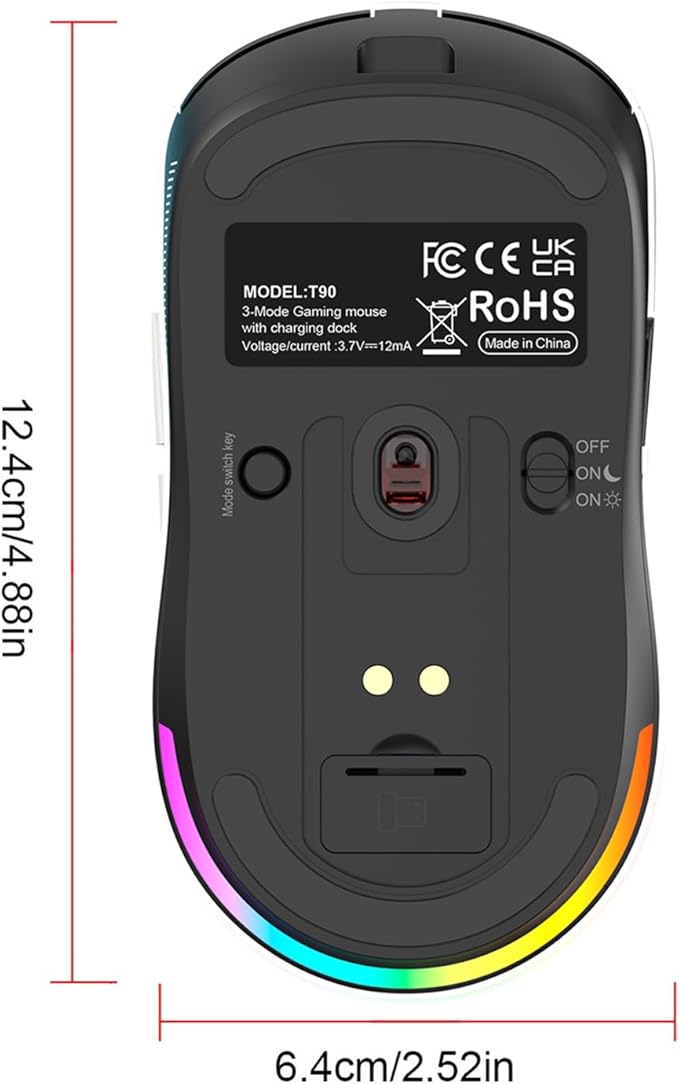 Wireless Gaming Mouse RGB Light, 3 Mode Wired 2.4G BT5.3 12000 DPI 7 Programmable Buttons, Magnetic Charging Dock for PC Laptop Gaming (Black)