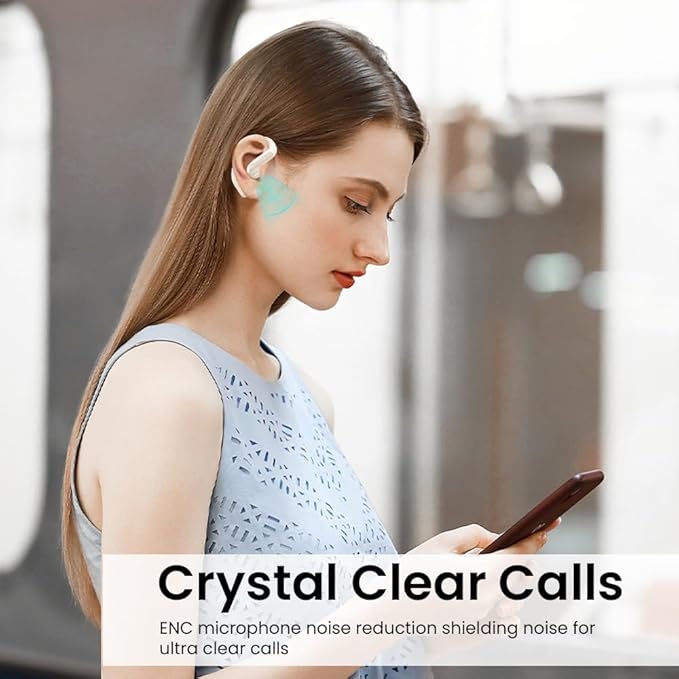 Open Ear Bluetooth 5.3 Earbuds, Wireless Headphones Sport Over Earphones Built-in Mic with Ear Hooks, 58H Playtime Ear Buds Fast Charging, IPX7 Waterproof for Running/Workout-Off White