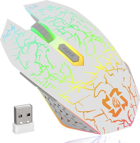 MELOGAGA Bluetooth Mouse Wireless Gaming Mouse, 2.4G Cordless RGB Rechargeable PC Game Mouse Computer Mice for Laptop Desktop -White