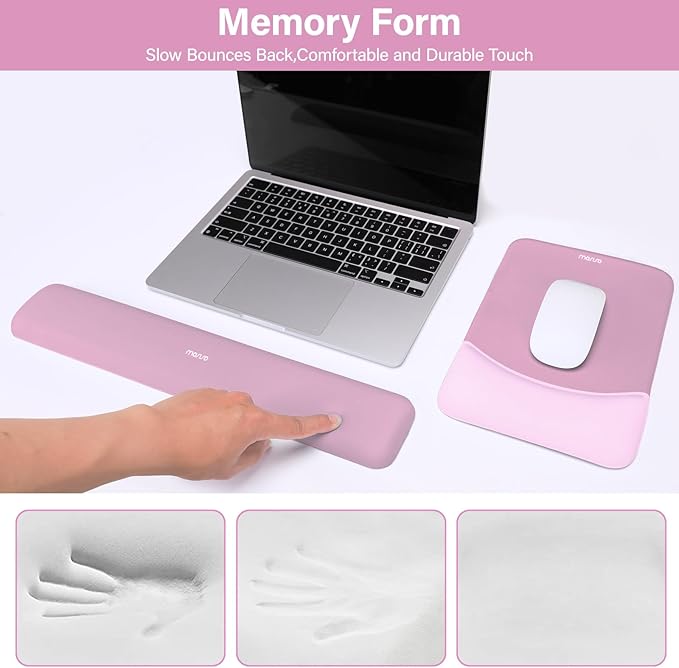 MOSISO Wrist Rest Support for Mouse Pad&Keyboard Set, Rectangular Ergonomic Mousepad Non-Slip Base Home/Office Pain Relief&Easy Typing Pad with Neoprene Cloth&Raised Silicone Lining, Mauve Pink